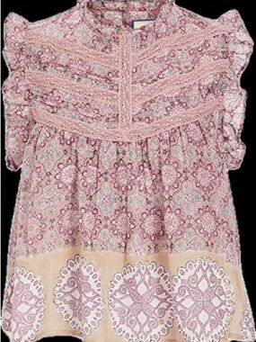 BELL Boho Lace-Yoke Pink Paisley Blouse